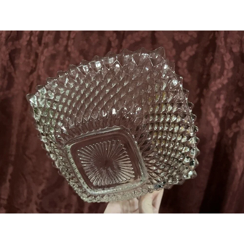 Set of 3 INDIANA GLASS Bowls Square Ruffle Diamond Point Candy Nut Dish Clear